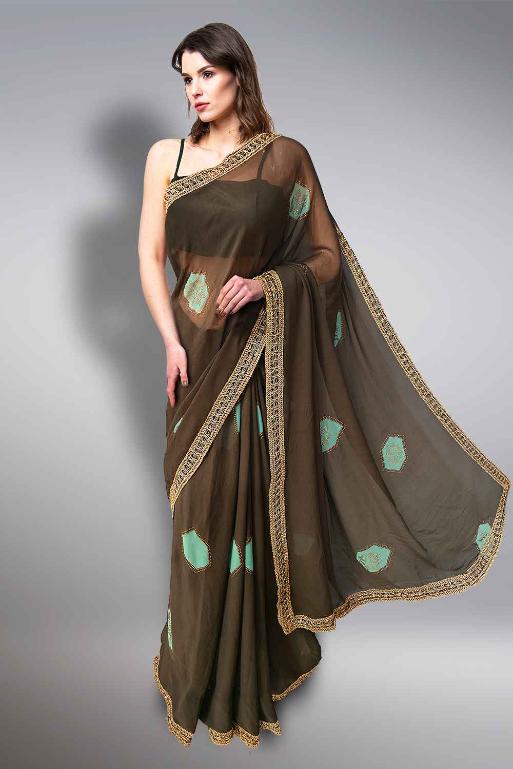 Grey Kashmiri retailer Saree For Woman With Double Border And Beautiful Jamawar Weaving All Over Saree And Paisly Zari Border