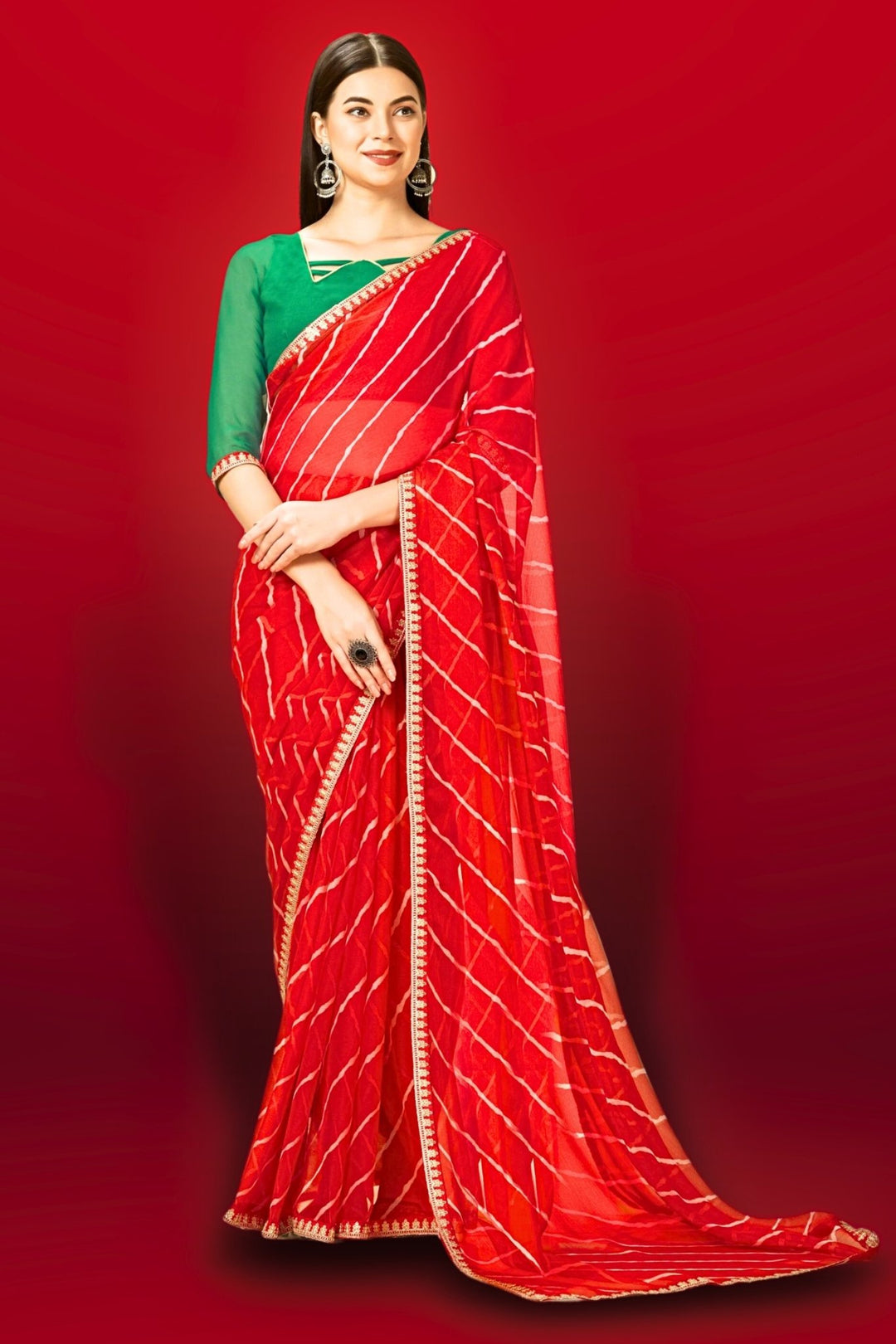 red leheriya saree - red leheriya saree online