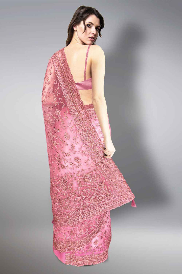 Baby Pink Net Saree