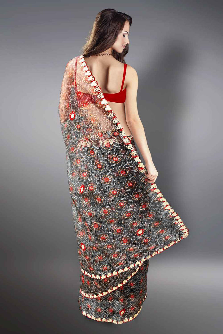 Bandhani Saree with Mirror Work