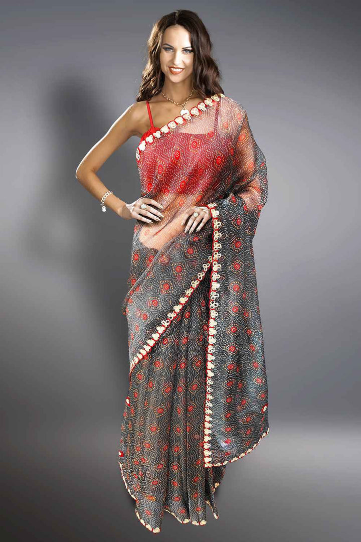 Bandhani Saree with Mirror Work