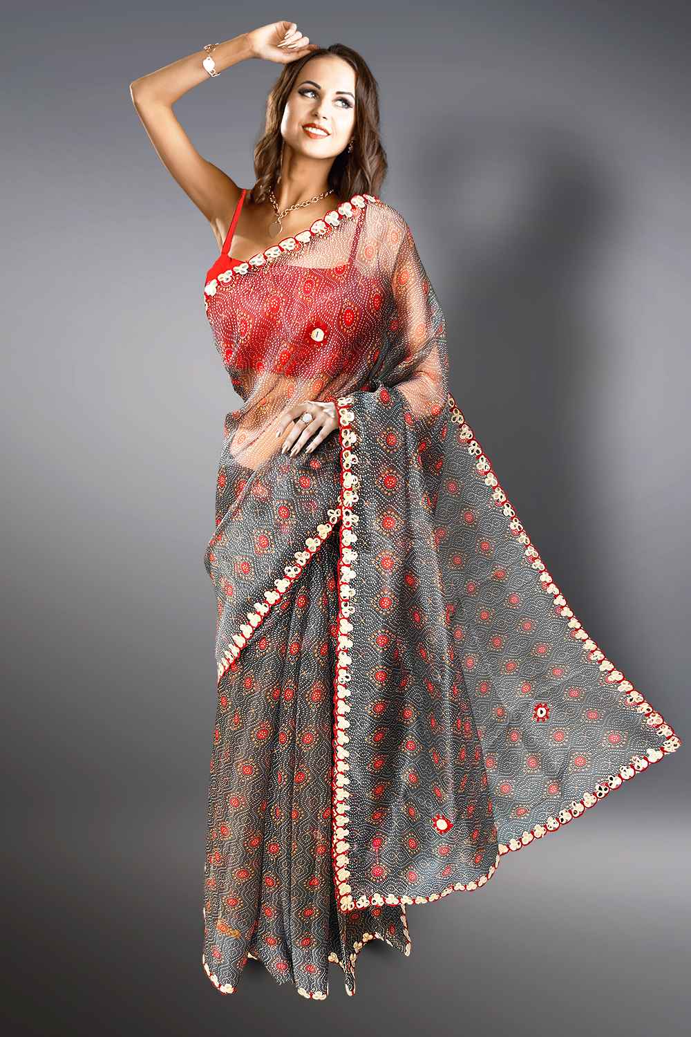 Bandhani Saree with Mirror Work