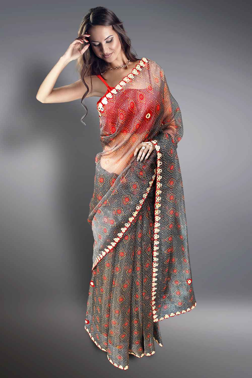 Bandhani Saree with Mirror Work