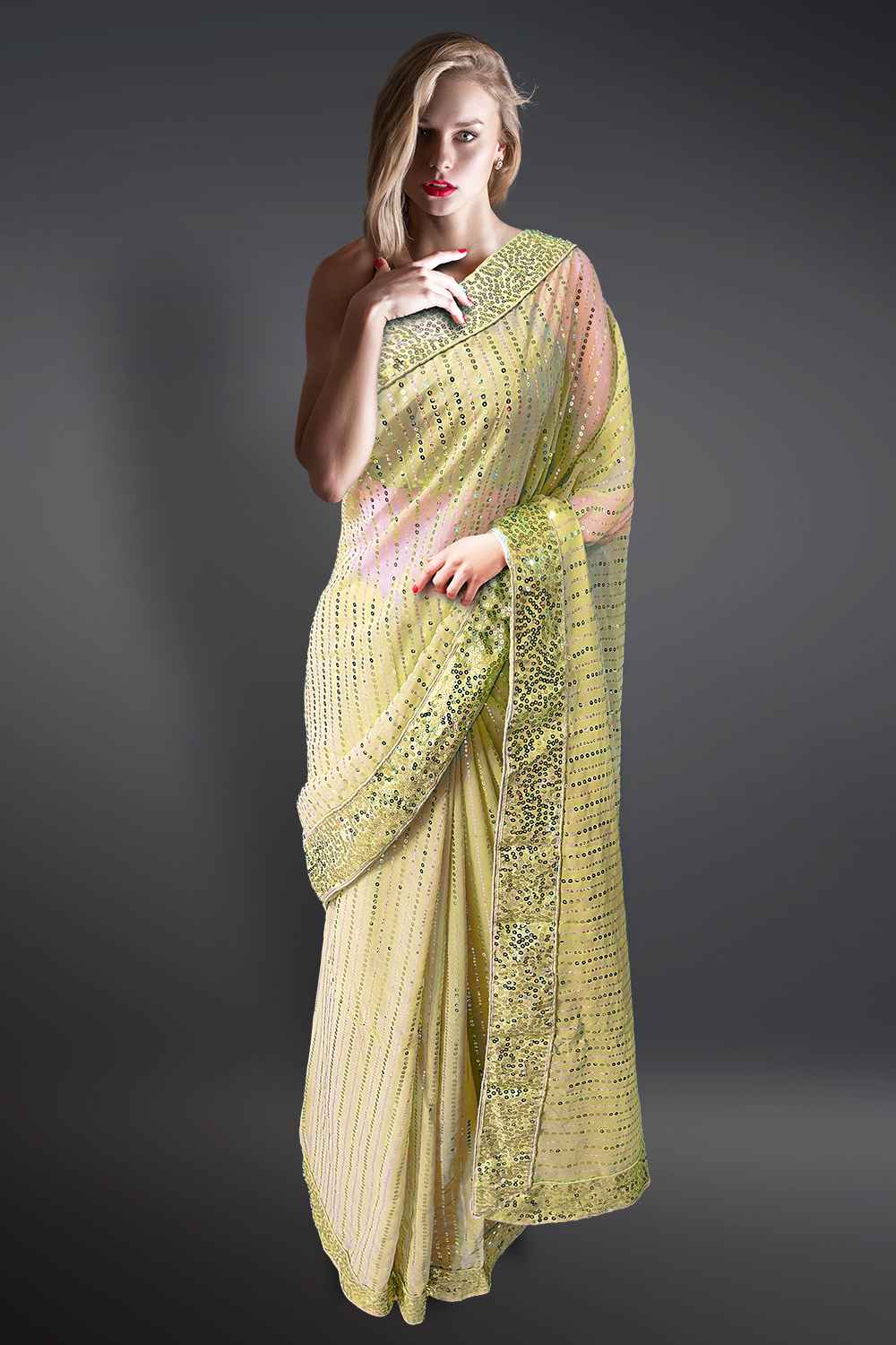 Beige Sequin Saree