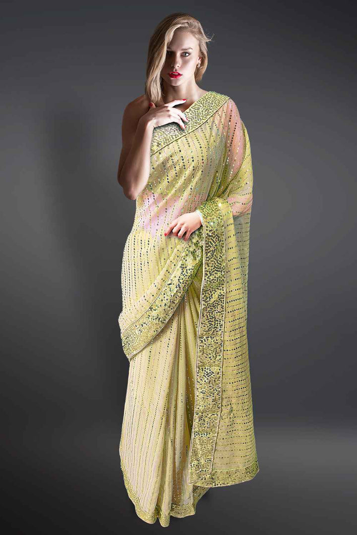 Beige Sequin Saree