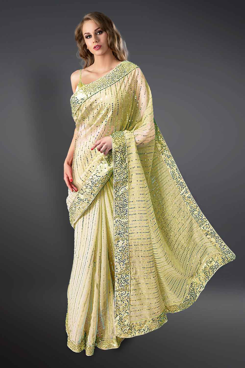 Beige Sequin Saree