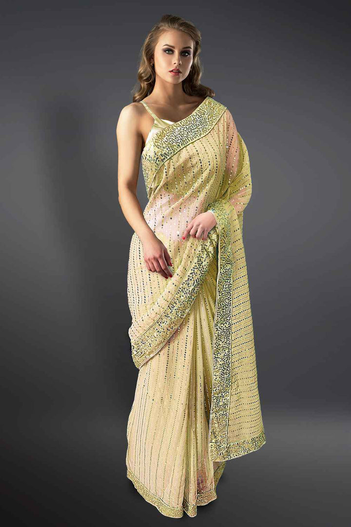 Beige Sequin Saree