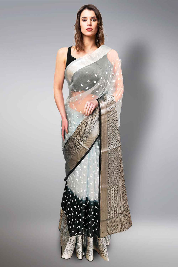 Black Saree with Silver Border