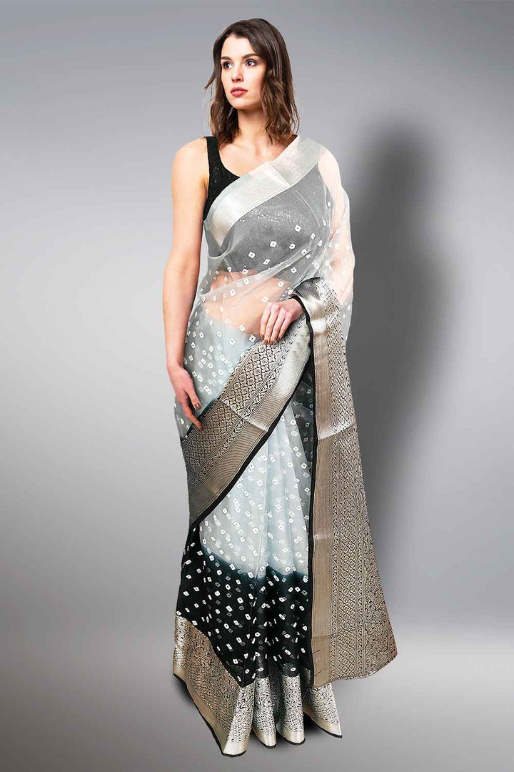 Black Saree with Silver Border