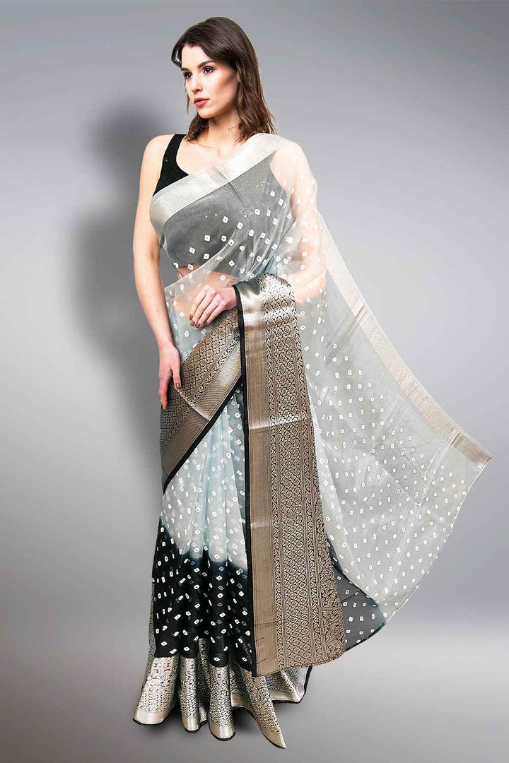 Black Saree with Silver Border