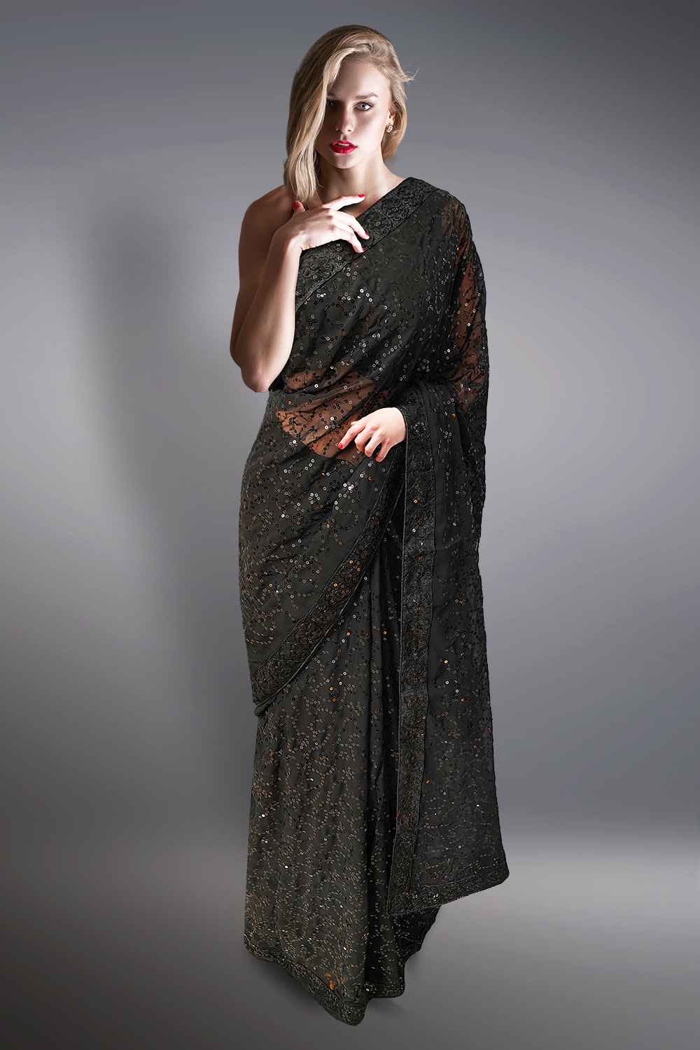 Black Sequin Saree