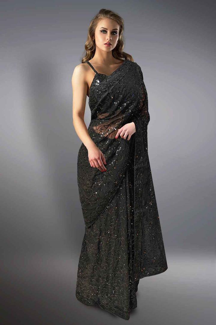 Black Sequin Saree