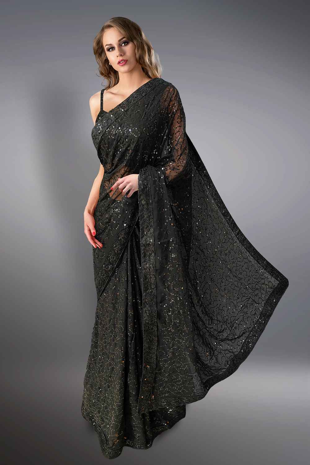 Black Sequin Saree