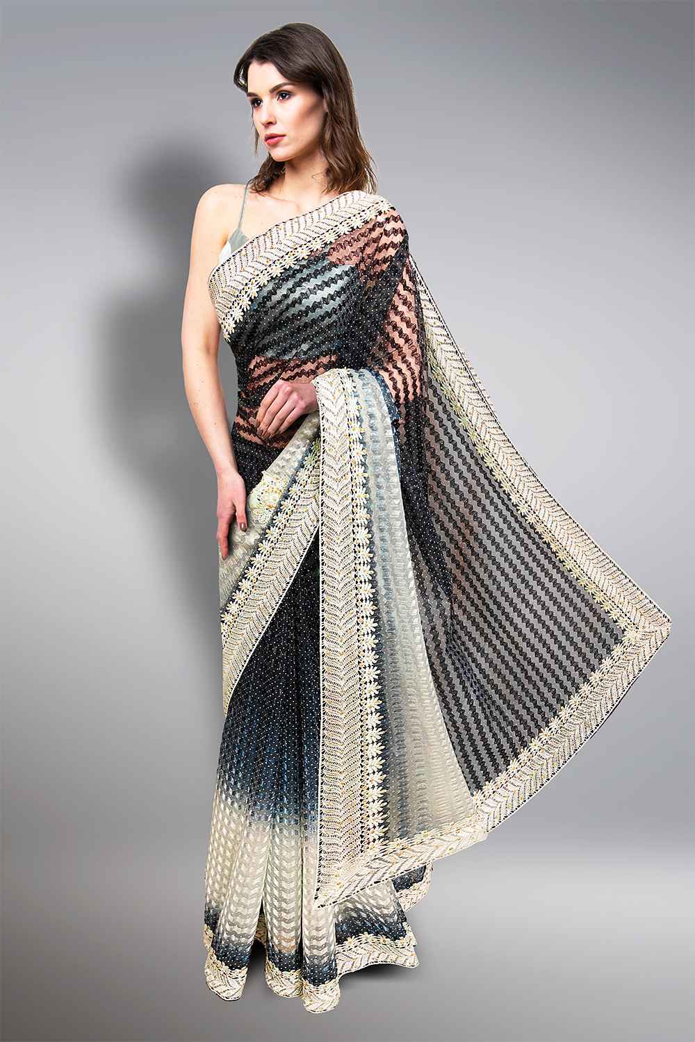 Black Stone Work Saree