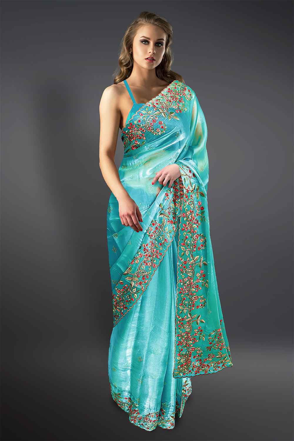 Blue Embroidered Saree