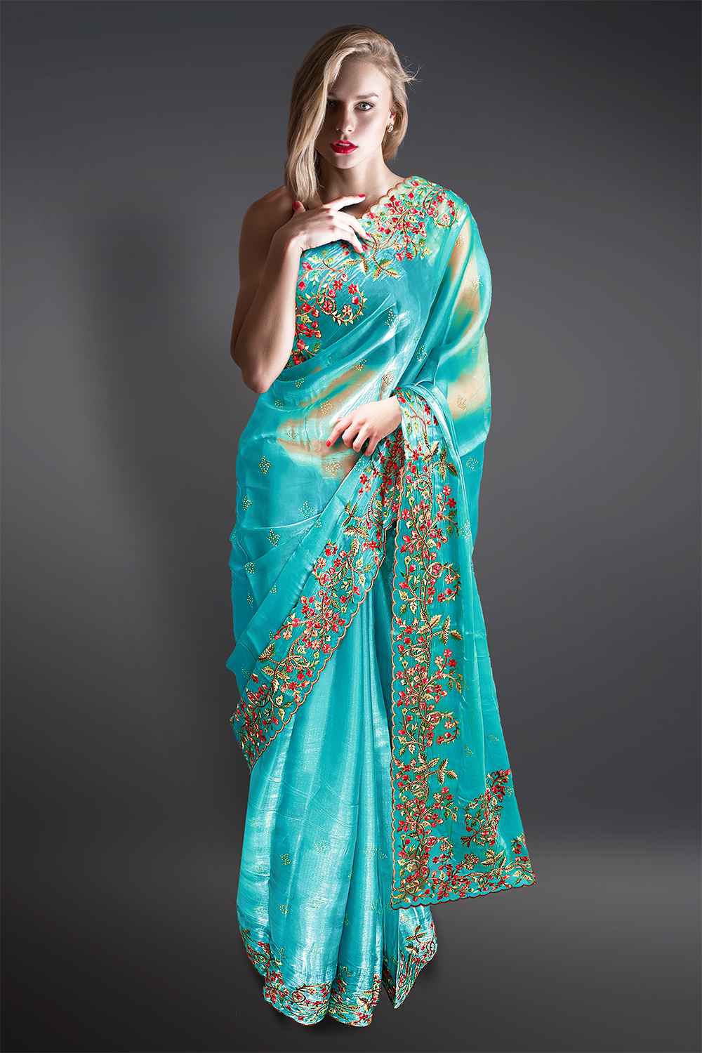 Blue Embroidered Saree