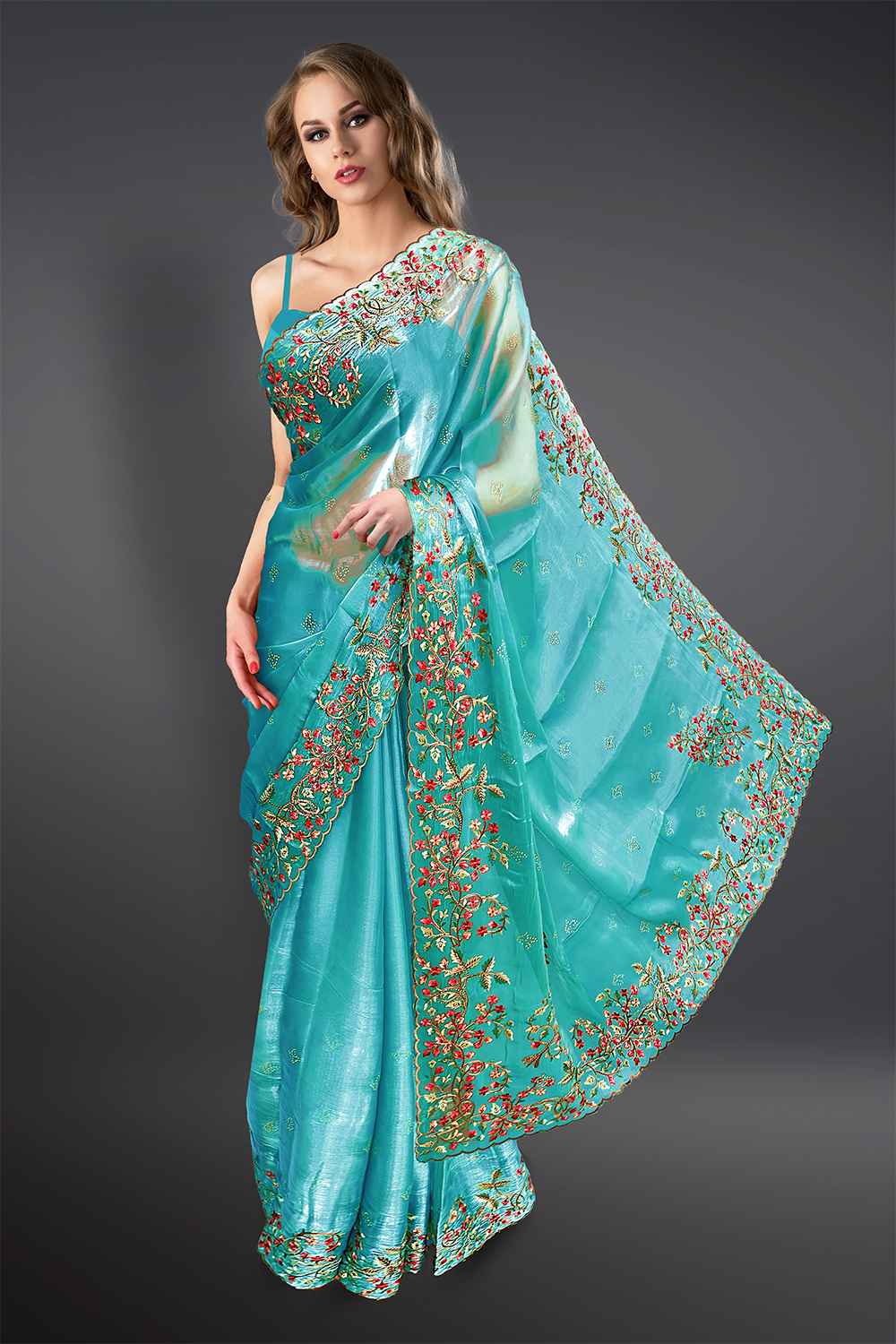 Blue Embroidered Saree