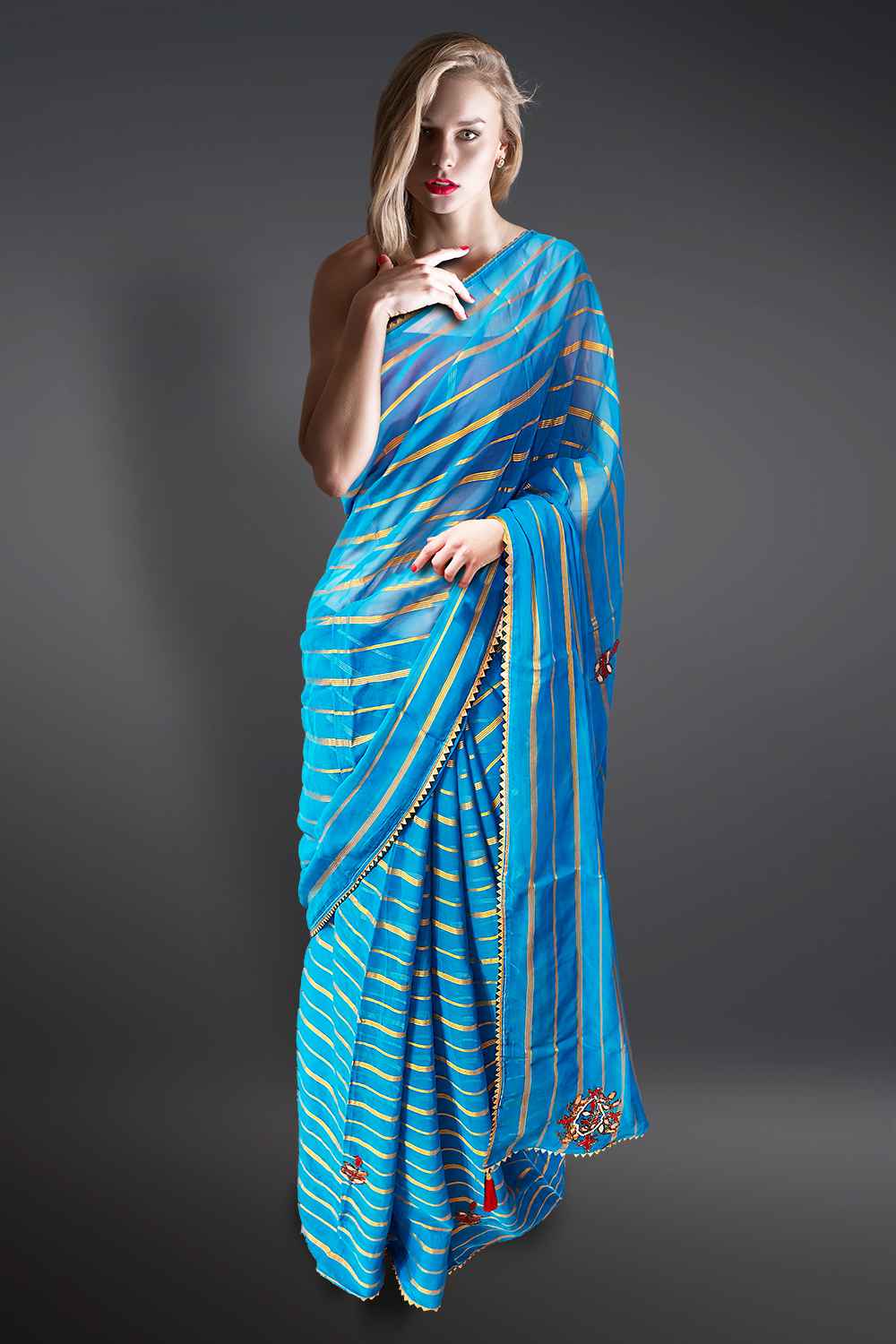 Blue Gota Patti Saree