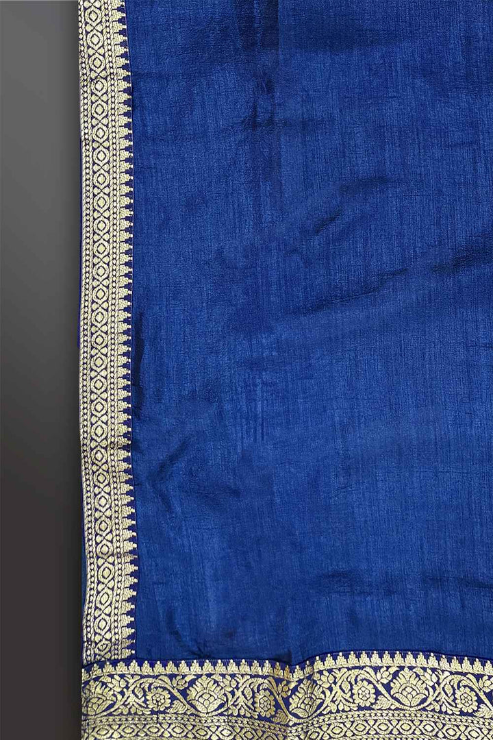 Blue Saree with Golden Border