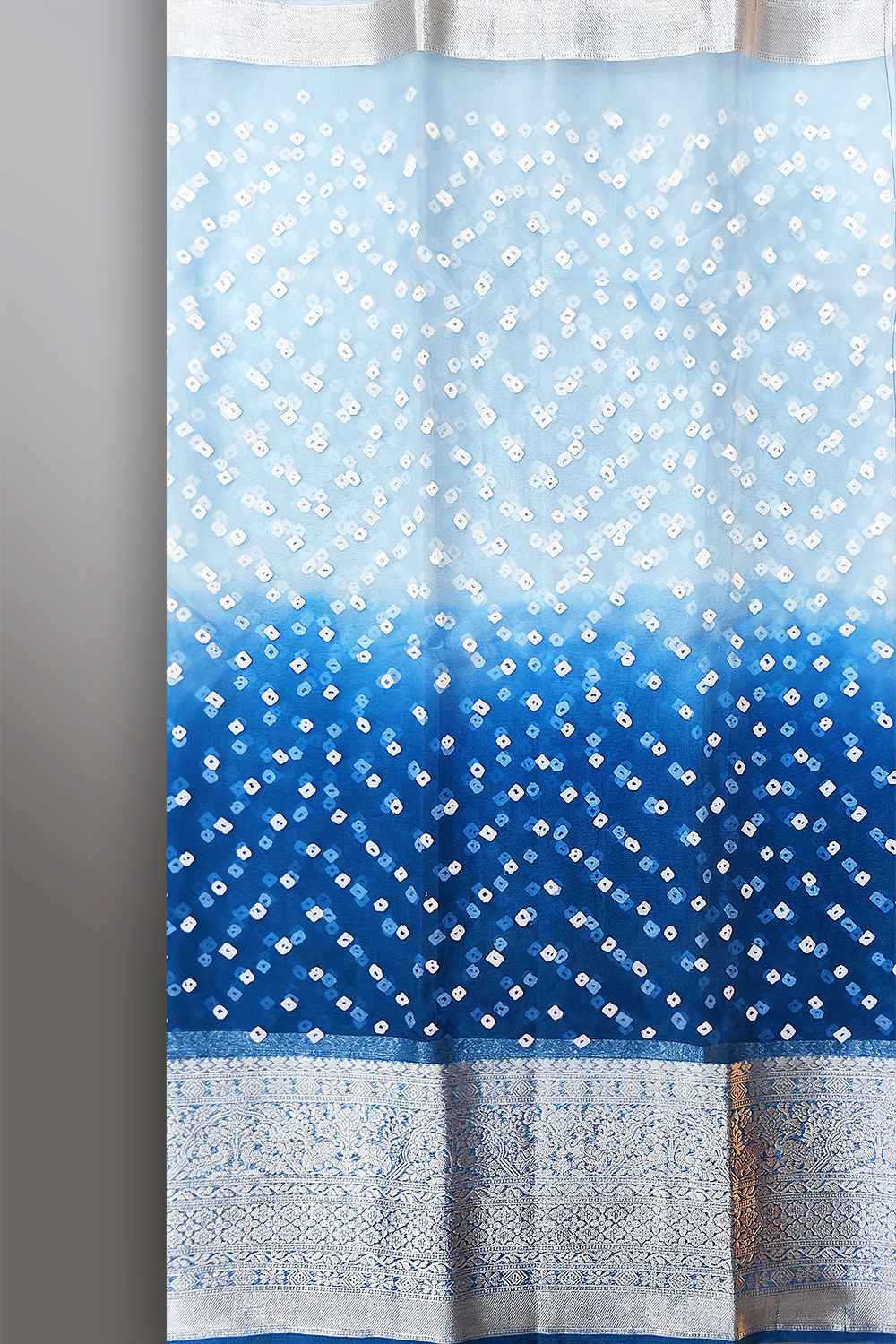 Blue Saree with Silver Border