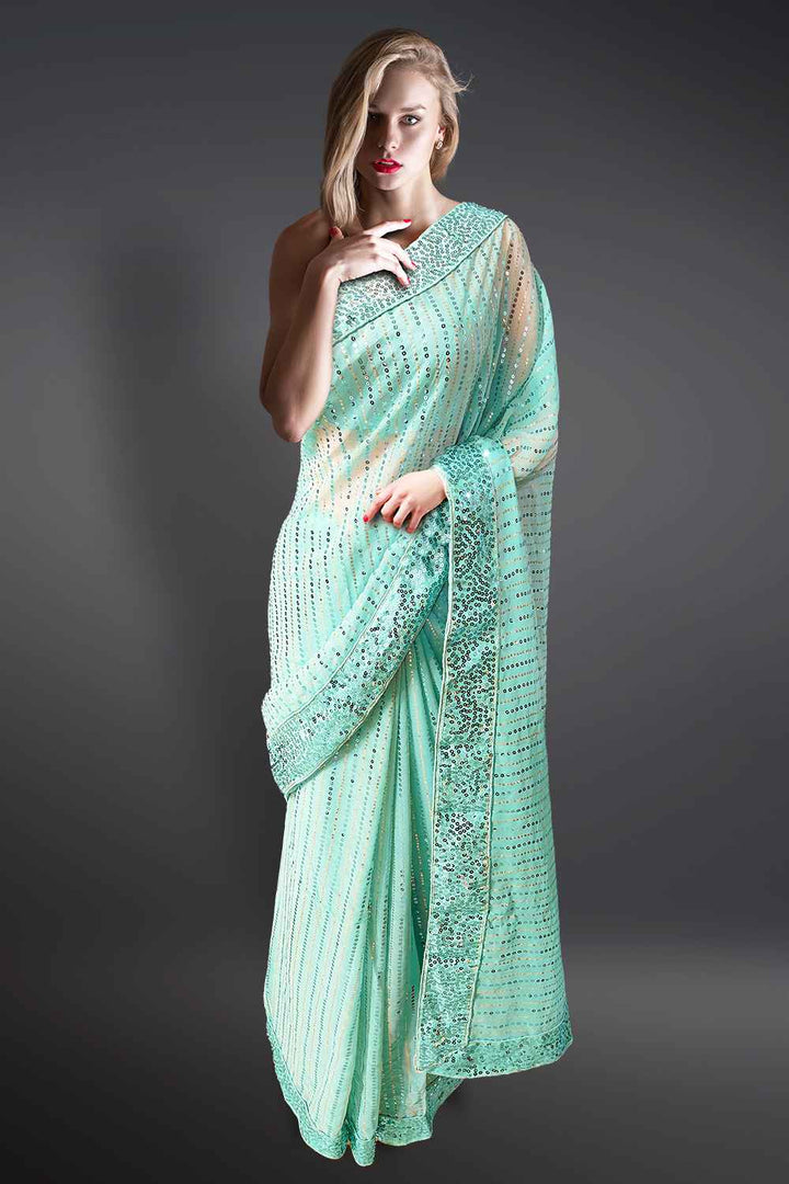 Blue Sequin Saree