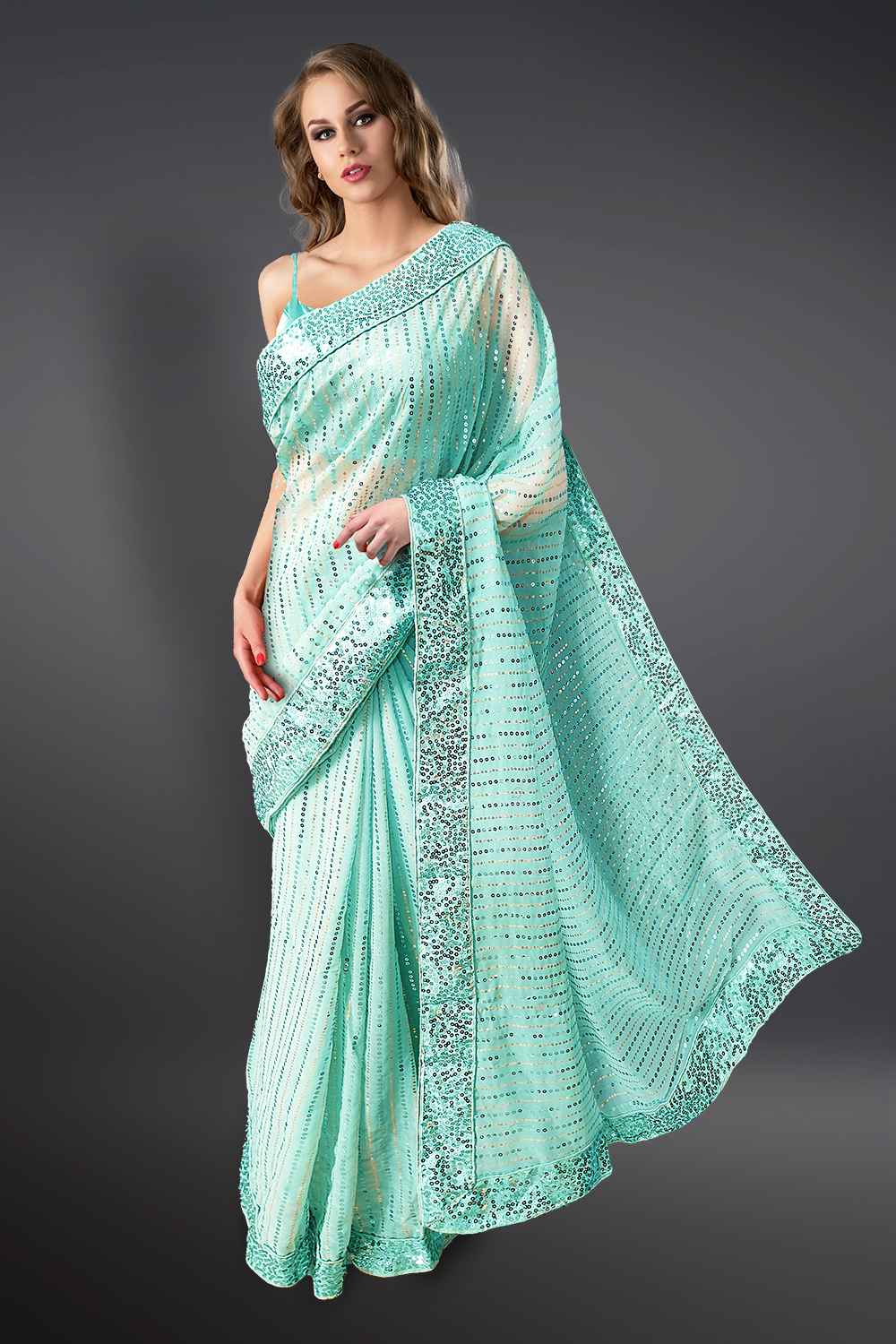 Blue Sequin Saree