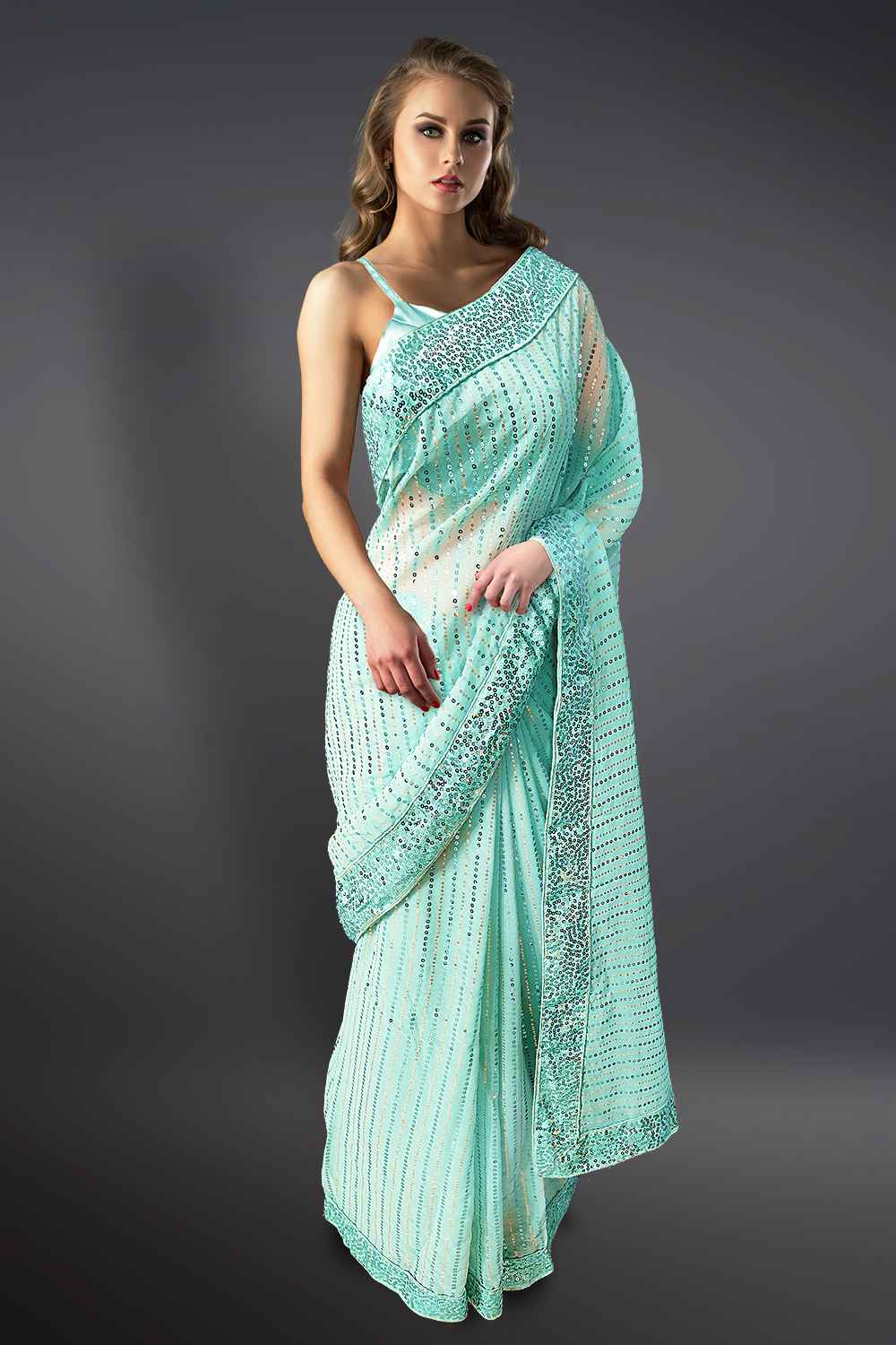 Blue Sequin Saree