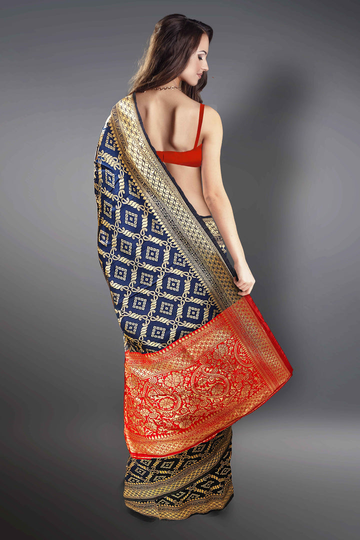 Blue and Red Combination Saree