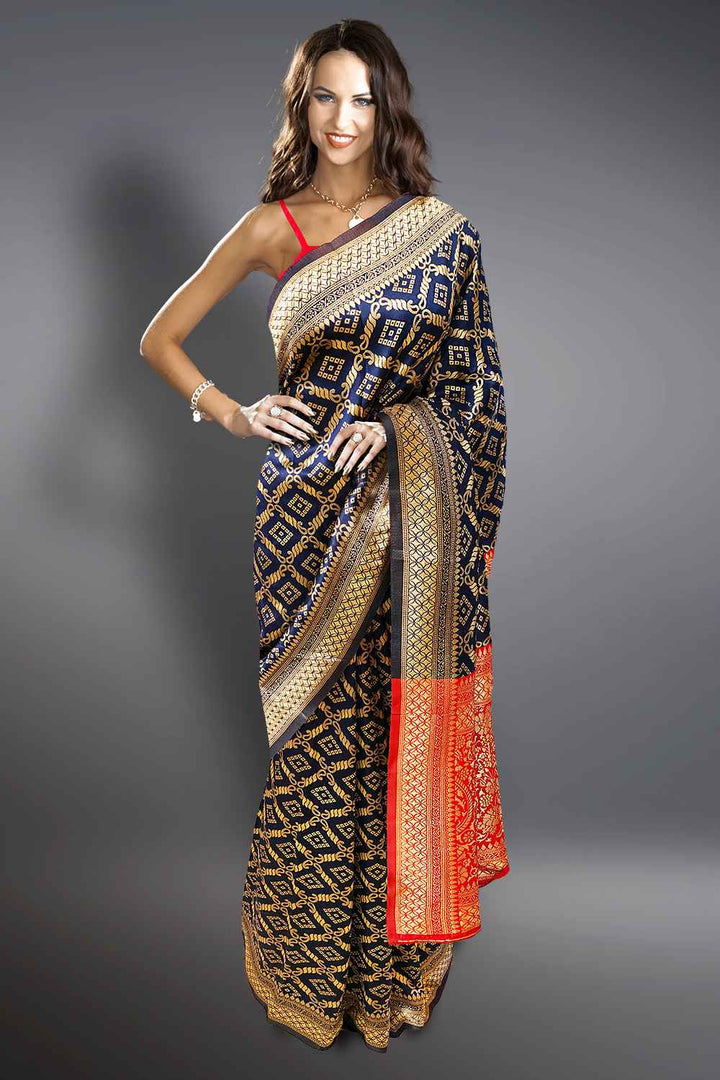 Blue and Red Combination Saree