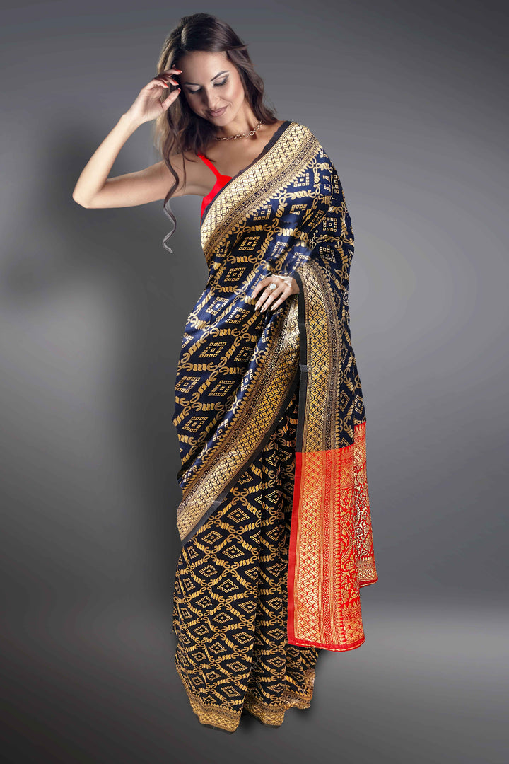 Blue and Red Combination Saree