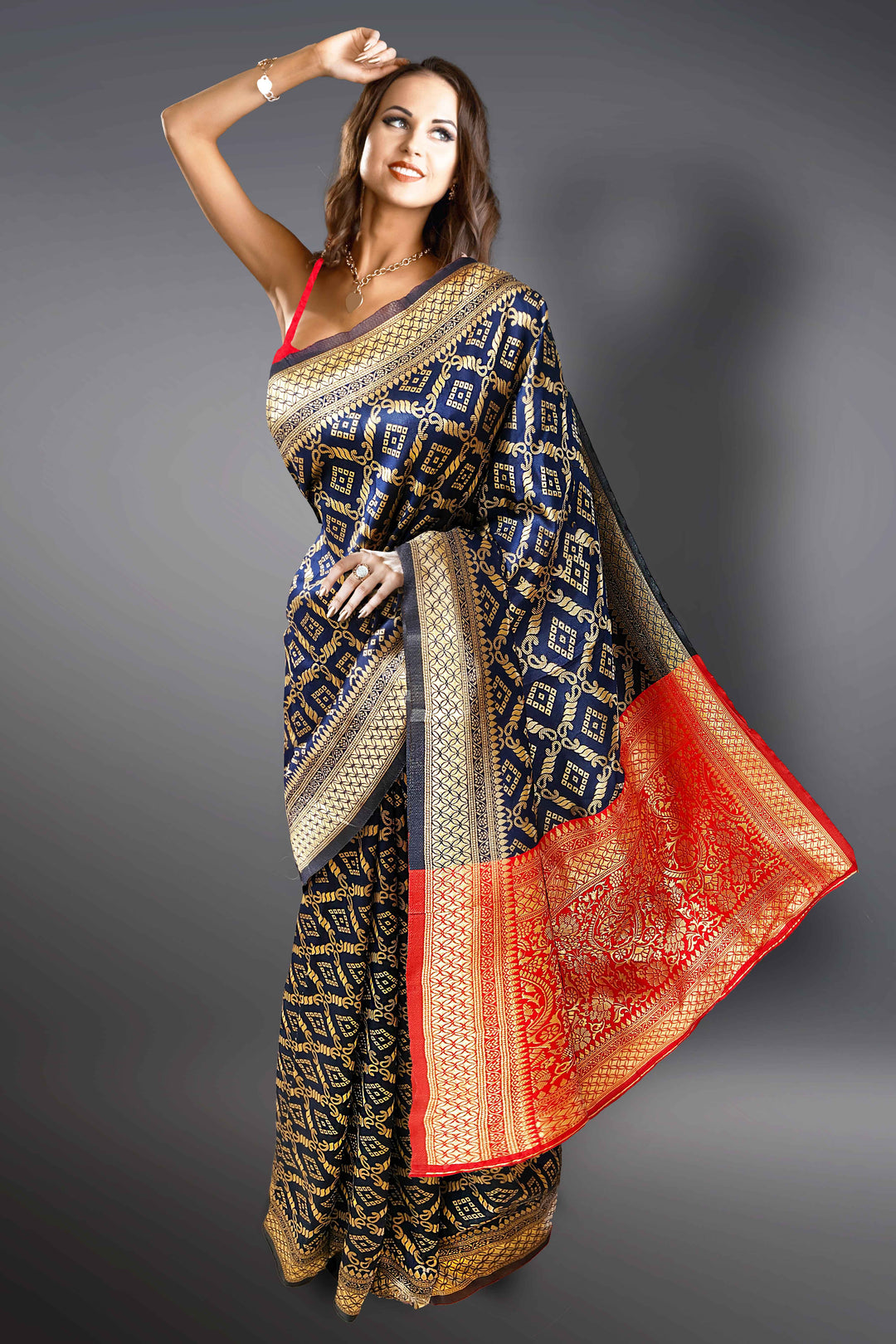 Blue and Red Combination Saree