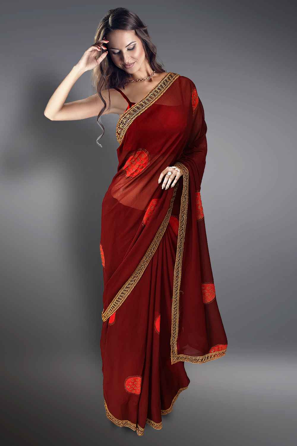 Brown Georgette Saree