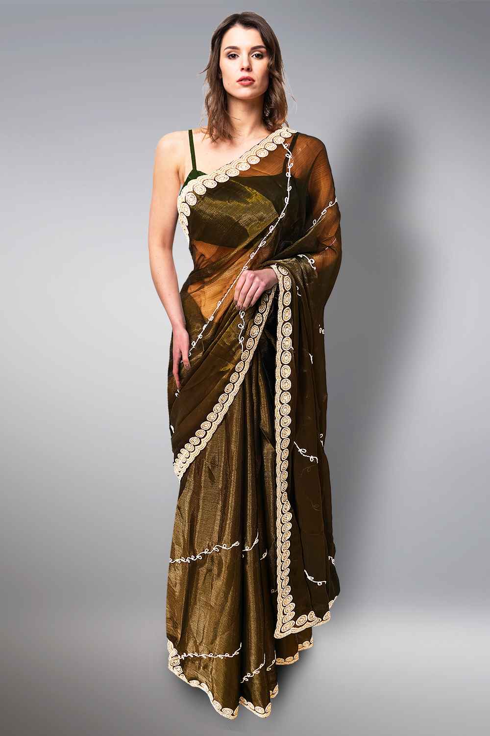 Dark Green Organza Saree