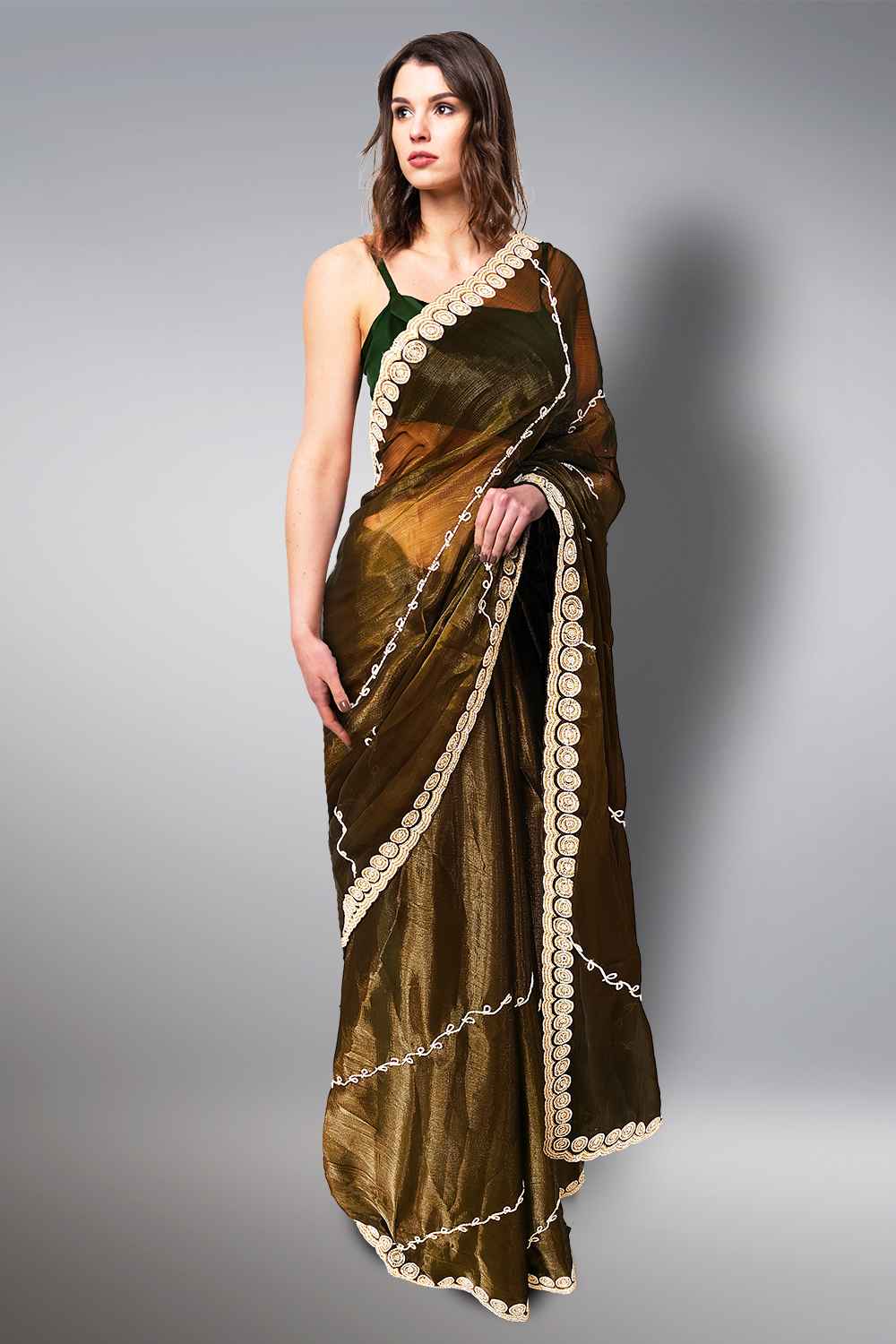 Dark Green Organza Saree