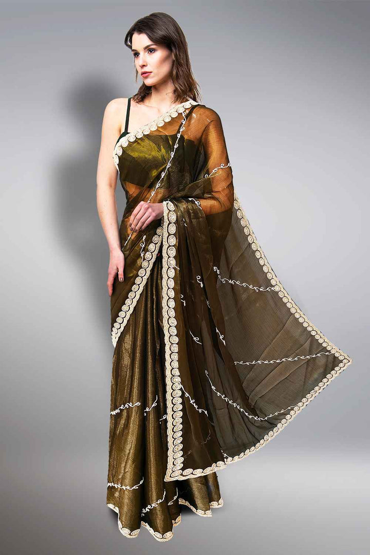 Dark Green Organza Saree