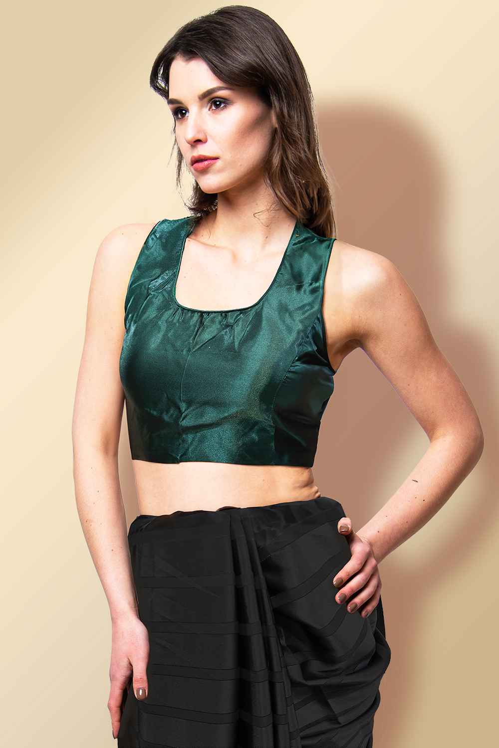 Dark Green Readymade Blouse