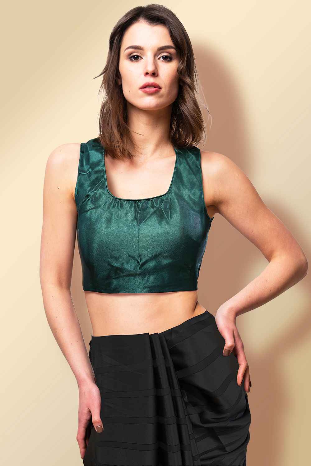 Dark Green Readymade Blouse