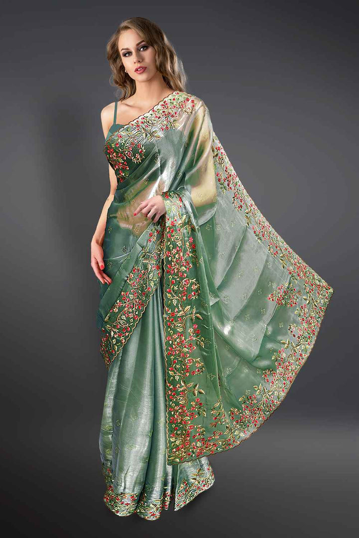 Floral Work Organza Saree