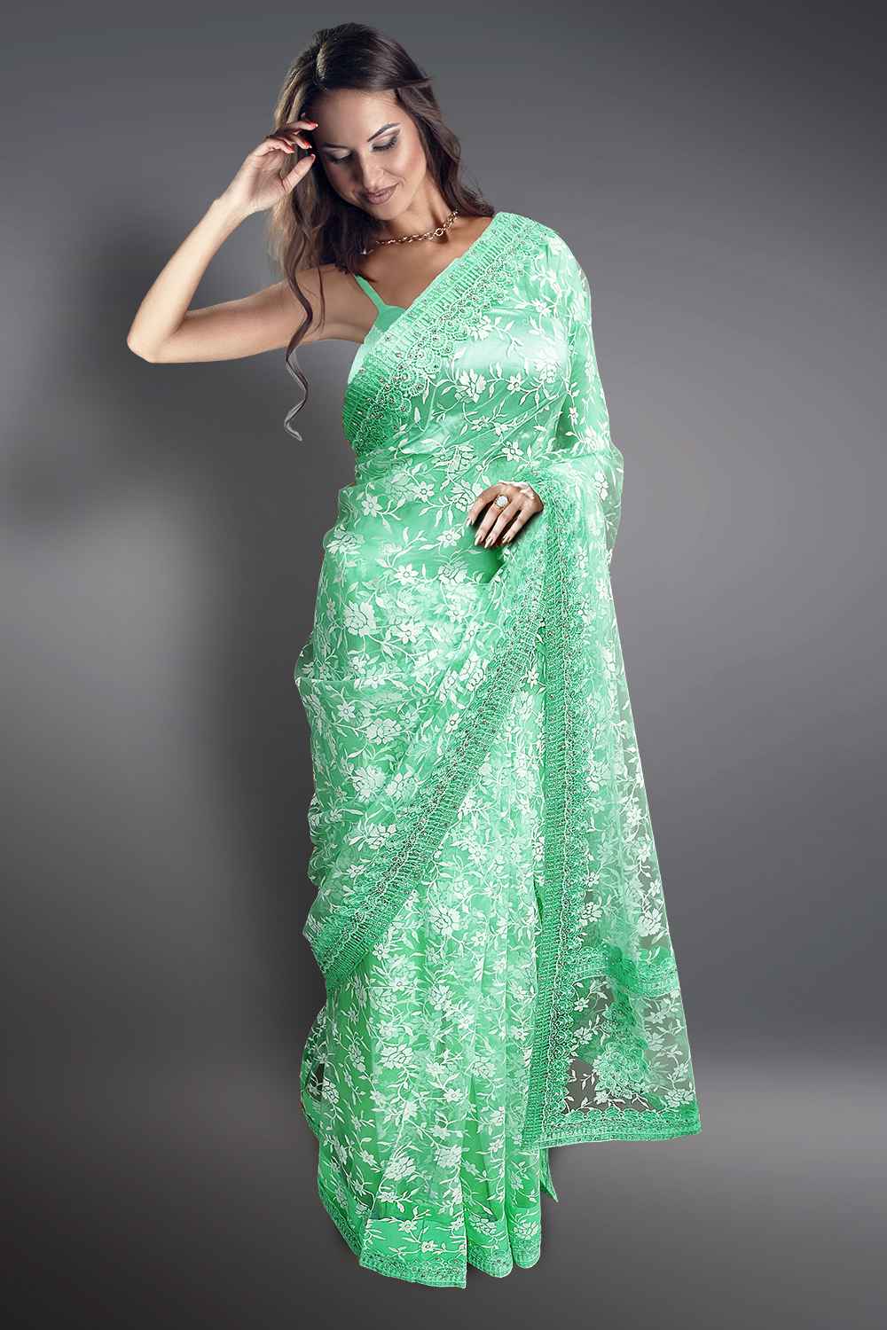 Green Floral Saree