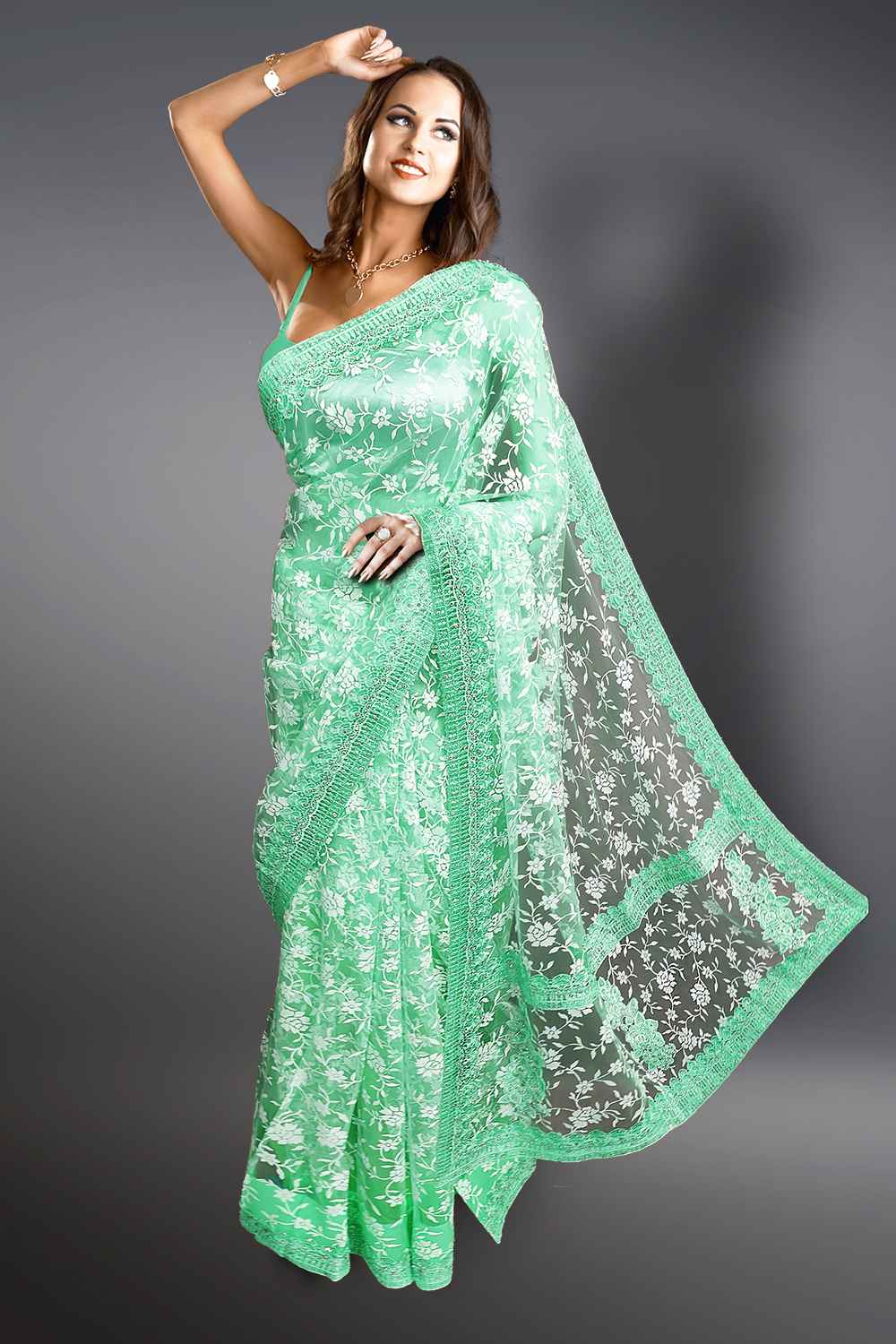 Green Floral Saree