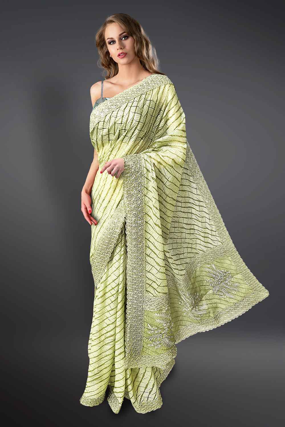 Green Leheriya Saree