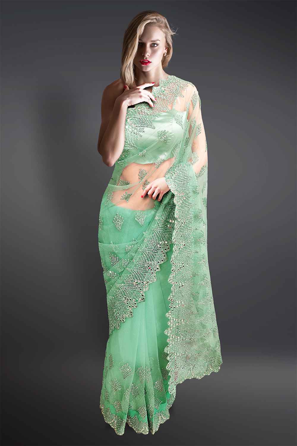 Green Net Saree