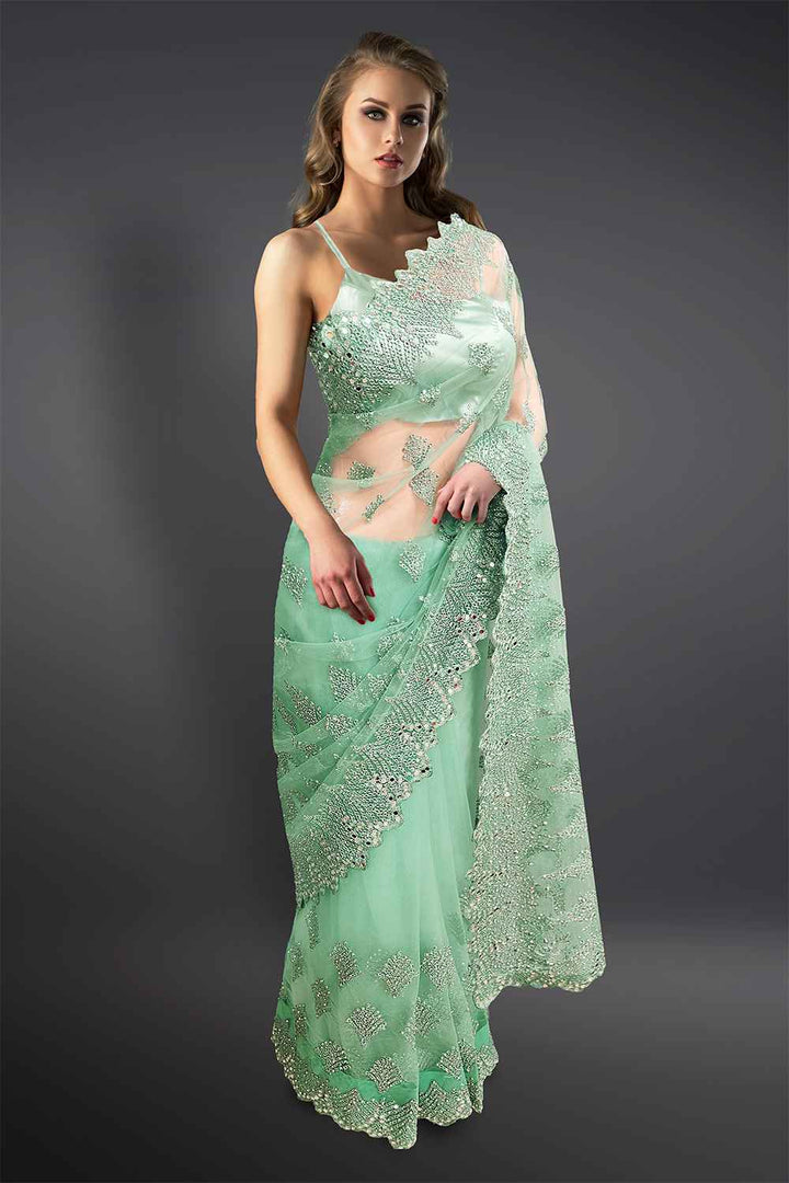 Green Net Saree