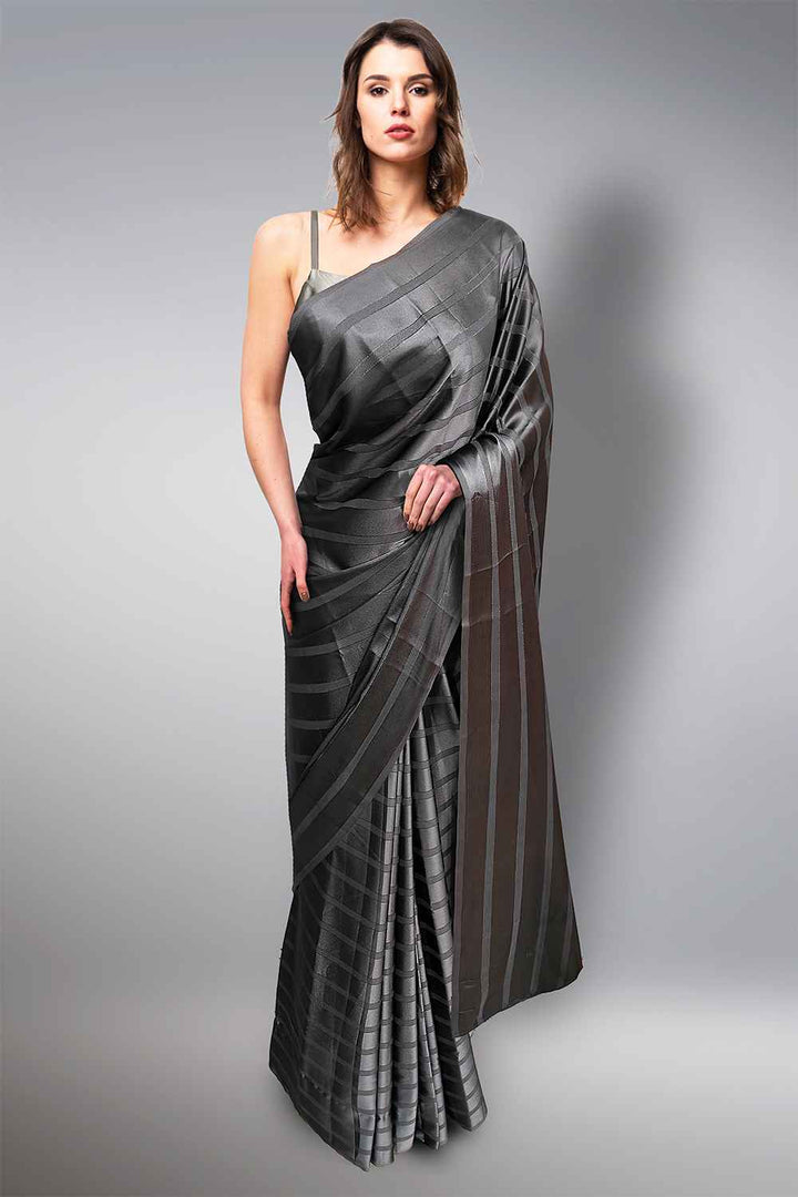 Grey Satin Saree