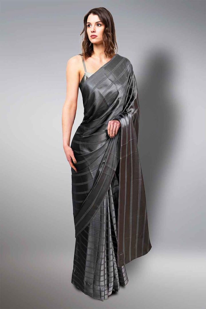 Grey Satin Saree