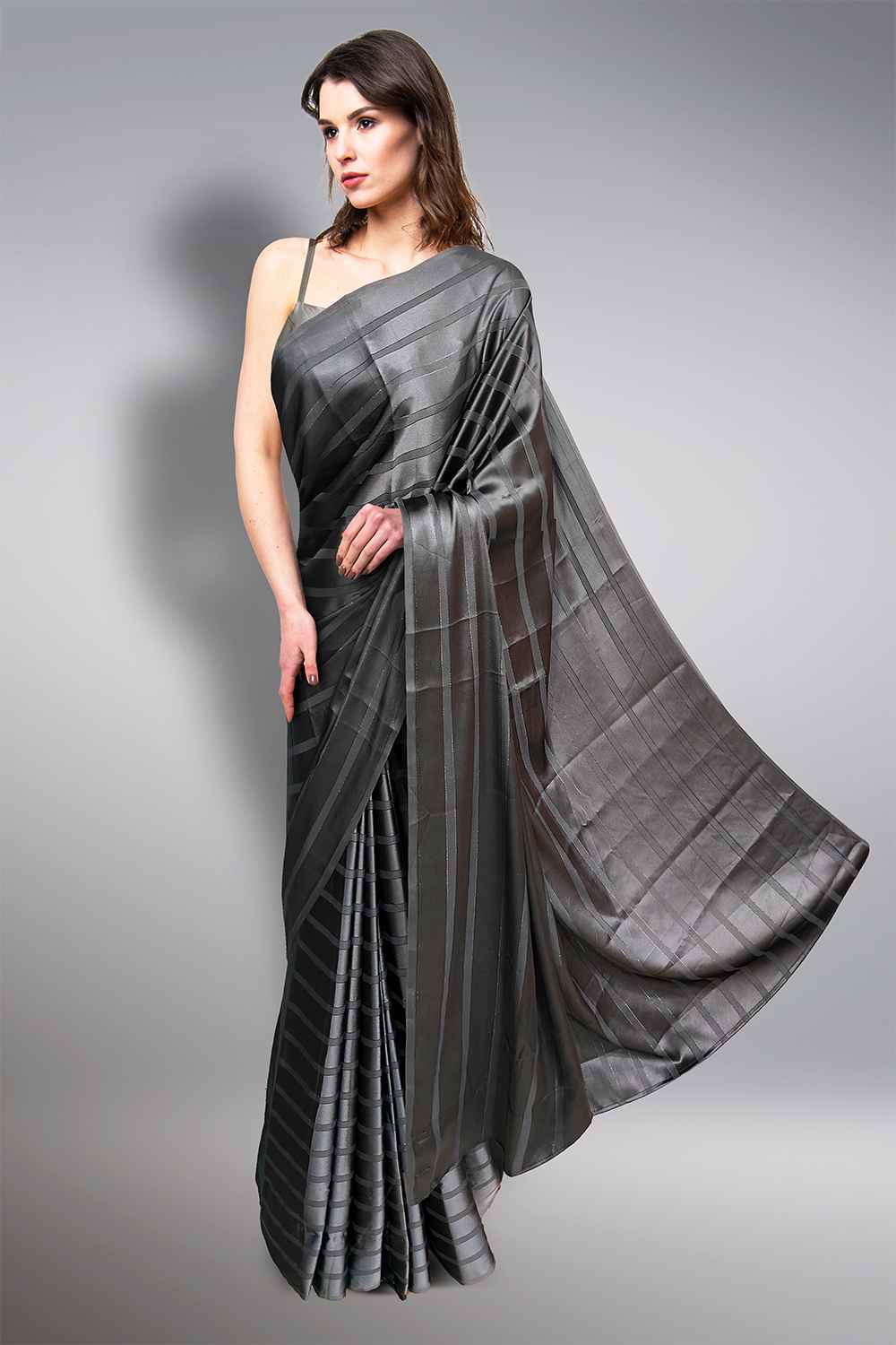 Grey Satin Saree