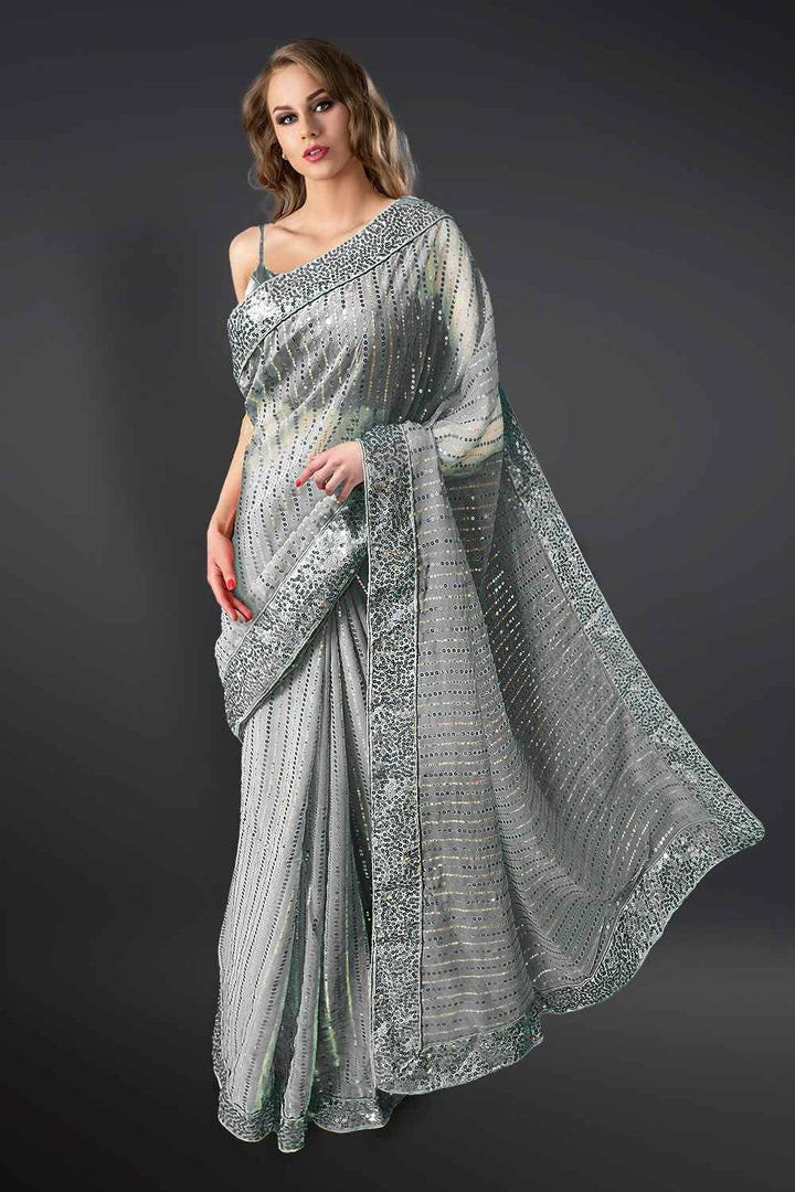 Grey Sequin Saree