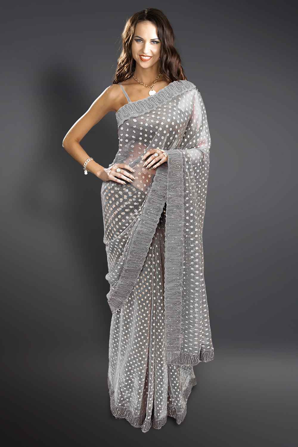 Grey Silver Saree