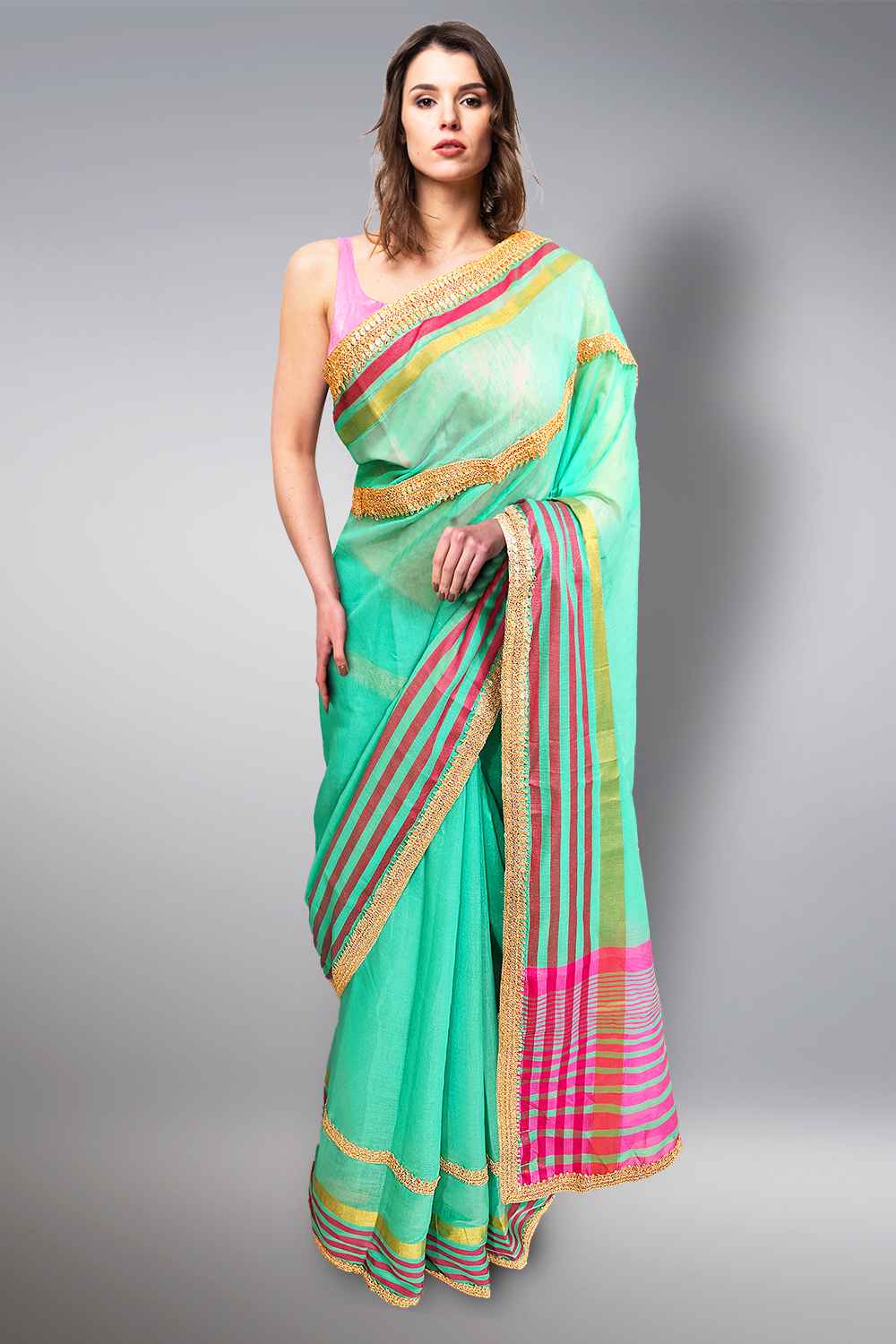 Floral,Festive must have, a fully popular handpainted maheshwari silk cotton saree with hand running painted blouse piece