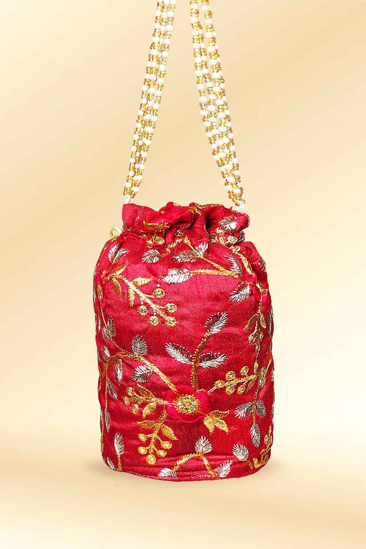 Maroon Embroidered Potli Bag